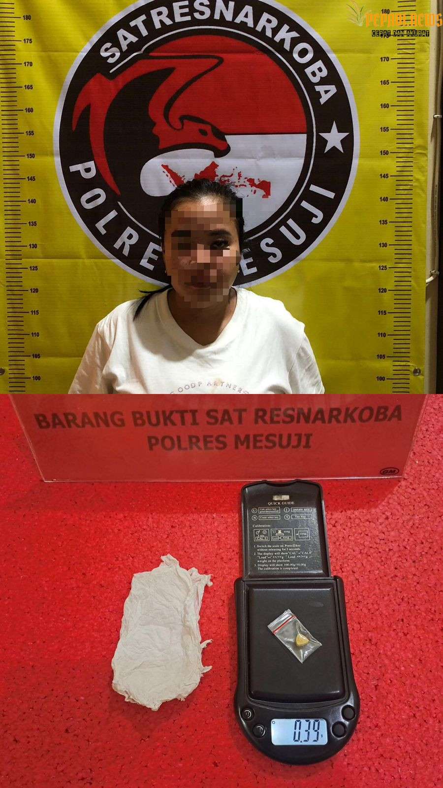 Seorang Wanita Non TO Asal Kabupaten Pesawaran, Ditangkap Jajaran Sat Res Narkoba Polres Mesuji.